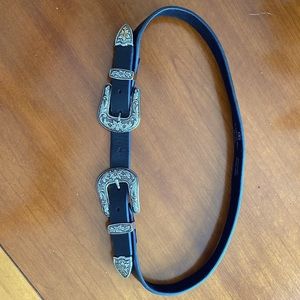 B-Low the Belt- Baby Bri Bri Black Belt w/Silver Floral Hardware Size Small.